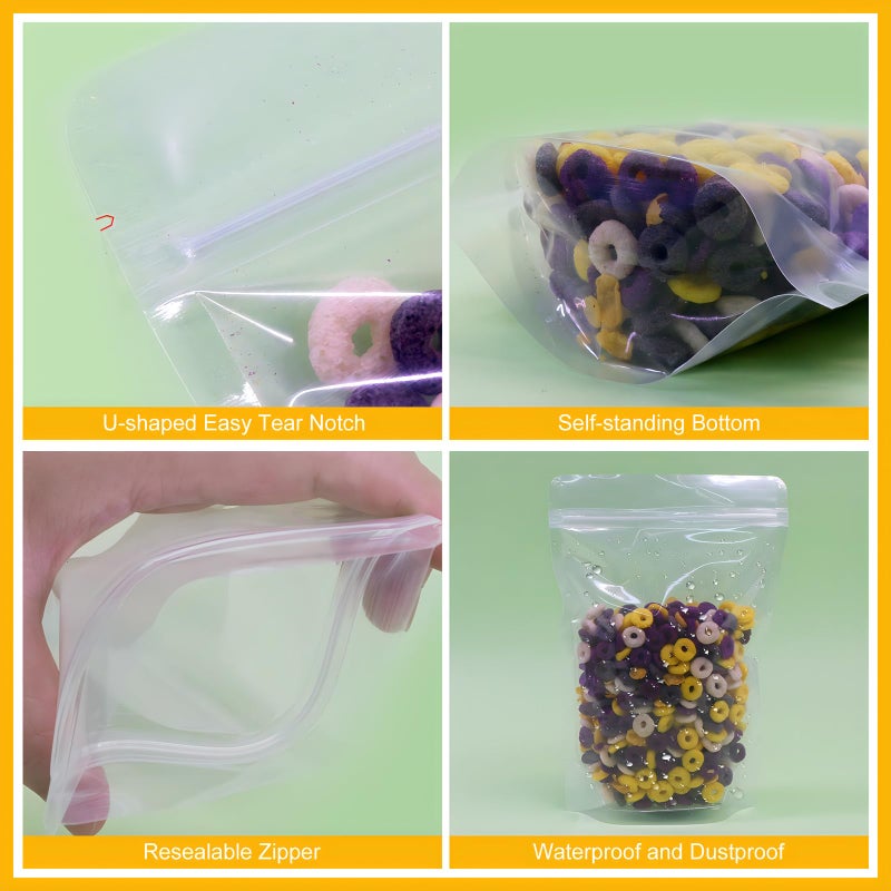 SumDirect 100pcs 5.5x9 Inches Clear Stand Up Food Bags, Zipper Stand-up Reusable Sealing Food Pouches Snack Packing Bag with Tear Notch Heat Resealable for Storing, Cookie, Snack Tea and Drinking - Image 4